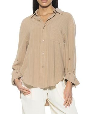 Alexia Admor Amber Stripe High-Low Button-Up Shirt - Natural