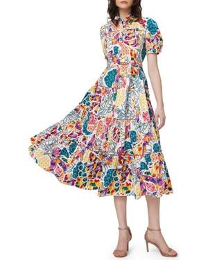 Diane von Furstenberg Queena Tie Belt Stretch Cotton Midi Dress - White