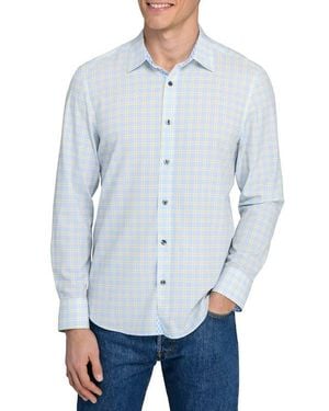 Con.struct Houndstooth Plaid Stretch Button-Up Shirt - Blue