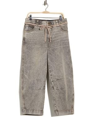Democracy Tie Waist Barrel Leg Jeans - Gray
