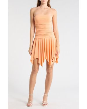 Madden Girl Ruched Strapless Drop Waist Dress - Orange