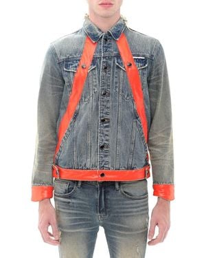 HVMAN Leather Detail Cotton Denim Trucker Jacket - Red