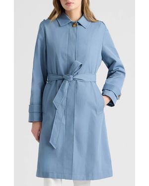 Ellen Tracy Belted Canvas Trench Coat - Blue