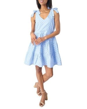 Gibsonlook Polka Dot Tie Strap Tiered Cotton Dress - Blue