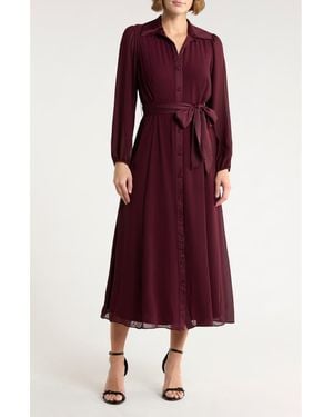 Sandra Darren Long Sleeve Maxi Shirtdress - Red