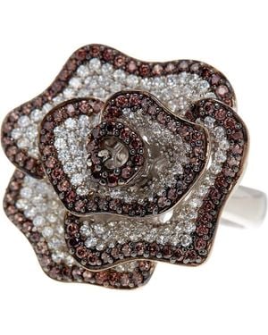Suzy Levian Sterling Pavé Cubic Zirconia Flower Ring - Brown