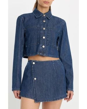 GOOD AMERICAN Cropped Denim Jacket - Blue