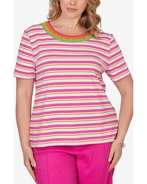 Ruby Rd. Crochet Crewneck T-Shirt - Pink