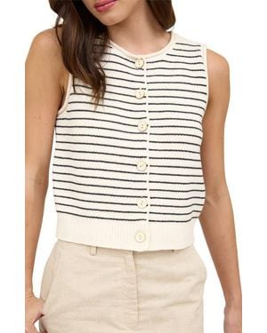 Blu Pepper Stripe Button Front Sweater Vest - Brown