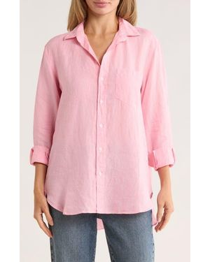 Frank & Eileen Joedy Boyfriend Linen Button-Up Shirt - Pink