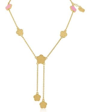 Jardin Enamel & Textured Clover Lariat Necklace - Metallic