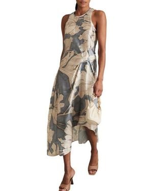 Reiss Mieke Floral Sleeveless Satin Dress - Natural