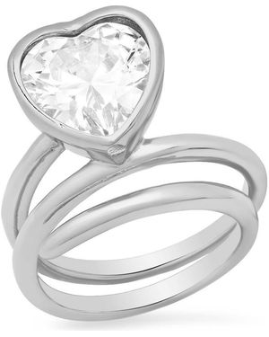 Steeltime 18K Plated Crystal Heart Coiled Band Ring - White