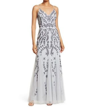 Marina Beaded V-Neck Gown - Blue