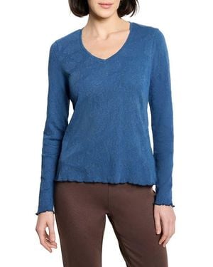 NIC+ZOE Lace Cotton V-Neck T-Shirt - Blue