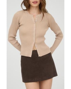 Blu Pepper Snap Button Front Rib Long Sleeve Top - Natural