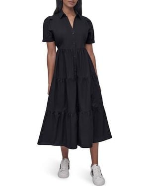 DKNY Short Sleeve Tiered Cotton Poplin Shirtdress - Black