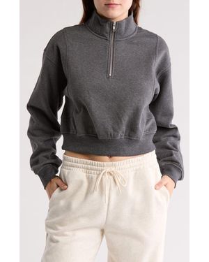 Abound Cropped Seamed Quarter Zip Pullover - Gray