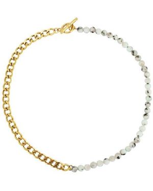Rebel Gender Inclusive Half Cuban Half Beaded Chain Necklace - White