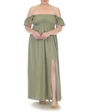 Boho Me Smocked Off-Shoulder Maxi Dress - Green