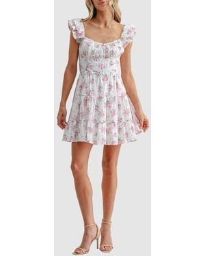 Lush Flutter Sleeve Tiered Minidress - White