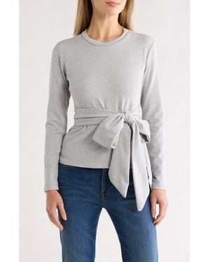Go Couture Tie Front Knit Sweater - Gray