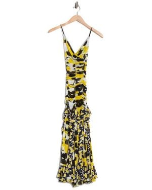 Diane von Furstenberg Portia Ruched Mesh Ruffle Cocktail Dress - Metallic