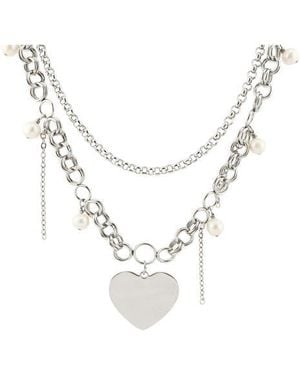 Rebel Heart Pendant Layered Chain Necklace - White