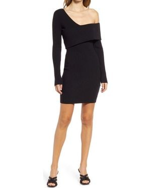 Bebe Asymmetrical Off The Shoulder Sweater Dress - Black