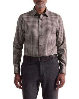 Bugatchi Julian Shaped Fit Grid Check Button-Up Shirt - Black