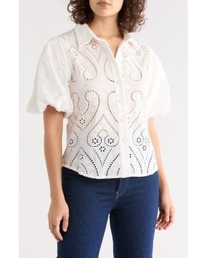 Forgotten Grace Open Stitch Button-Up Shirt - White