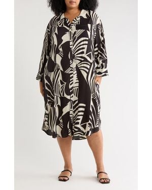 Boho Me Tropical Long Sleeve Shirtdress - Black