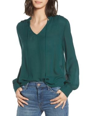 Hinge Tie Neck Ruffle Blouse - Green