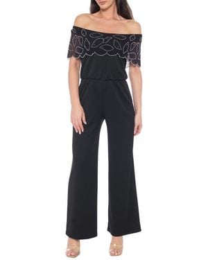 Marina Scalloped Off The Shoulder Jumpsuit - Black