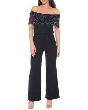 Marina Scalloped Off The Shoulder Jumpsuit - Black