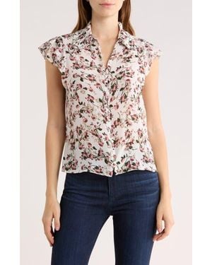 Alice + Olivia Martel Floral Flutter Sleeve Silk Button-Up Top - Multicolor