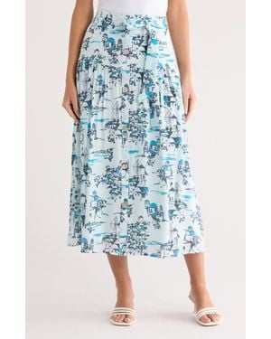 Nanette Lepore Button Front Print Midi Skirt - Blue