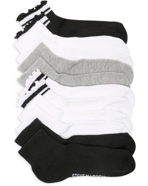 Steve Madden Assorted 6-Pack Varsity Stripe & Lettuce Edge Ankle Socks - Black