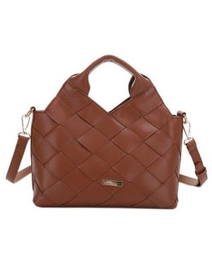 MALI + LILI Lucy Woven Vegan Leather Tote - Brown