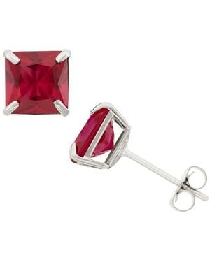 FZN Princess Cut Stud Earrings - Red