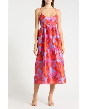 Hutch Brixton Floral Empire Waist Fit & Flare Midi Dress - Red