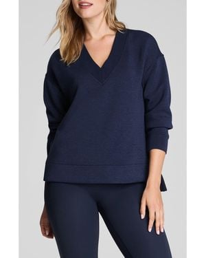Spanx Airessentials Brushed V-Neck Tunic Sweatshirt - Blue