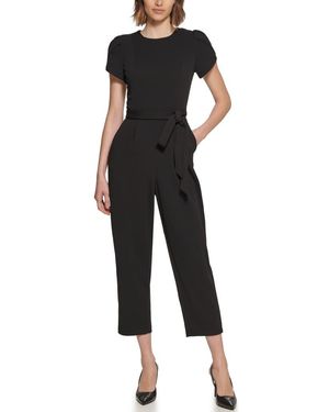 Calvin Klein Puff Shoulder Crop Straight Leg Jumpsuit - Black
