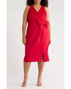London Times Techno Bow Surplice Scuba Knit Dress - Red