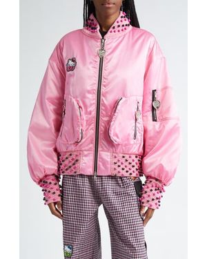 Chopova Lowena X Sanrio Hello Kitty Love Letter Beaded Crochet Trim Nylon Bomber - Pink