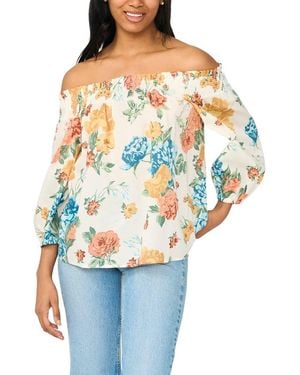 Cece Off The Shoulder Smocked Cotton Top - Blue
