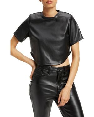 GOOD AMERICAN Crop Faux Leather Tee - Black