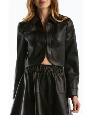 Laundry by Shelli Segal Curved Hem Cropped Faux Leather Jacket - Black