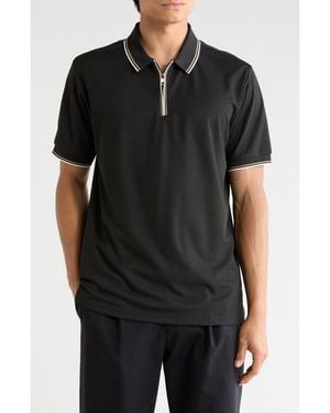 Tom Baine Zip Front Stretch Polo - Black