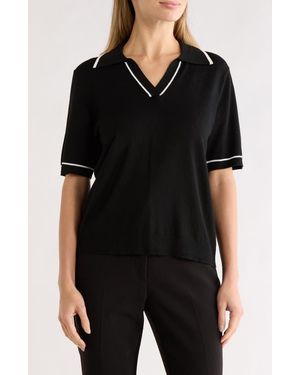 Gemma Jane Tipped Johnny Collar Polo Sweater - Black